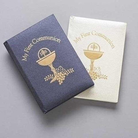 Boy First Communion Book with Chalice Design - Pearlized Cover - Gerken's Religious Supplies