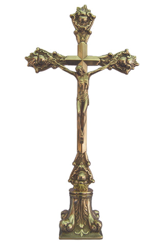 Standing Crucifix in Shiny Brass 15.75" - Gerken's Religious Supplies
