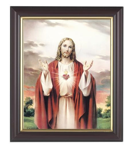 Sacred Heart of Jesus Picture in Walnut Frame - 8" X 10" - Gerken's Religious Supplies