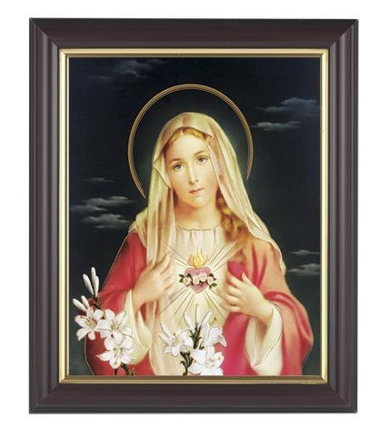Immaculate Heart of Mary Picture in Walnut Frame - 8" X 10" - Gerken's Religious Supplies