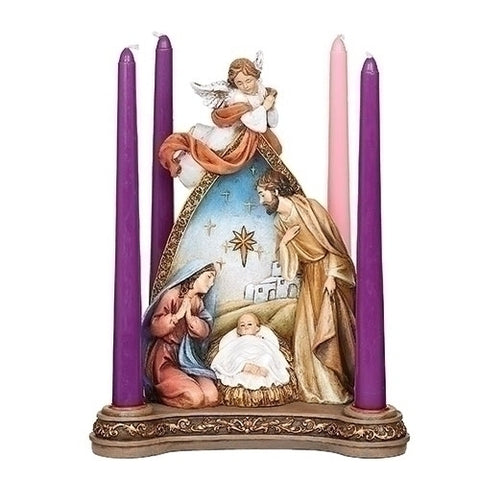 Advent Candle Holder with Angel and Holy Family  - Gerken's Religious Supplies