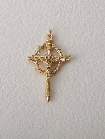 Crown of Thorns Oxidized Silver Rosary Crucifix in Gold 2-1/4" - Gerken's Religious Supplies