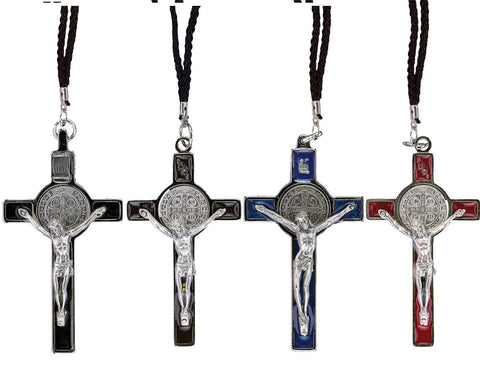 Large Blue St. Benedict Crucifix on Cord - Gerken's Religious Supplies
