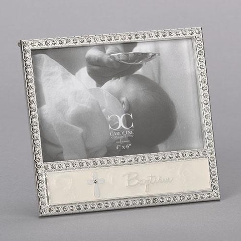 Baptism Cross Frame with Rhinestones - Gerken's Religious Supplies