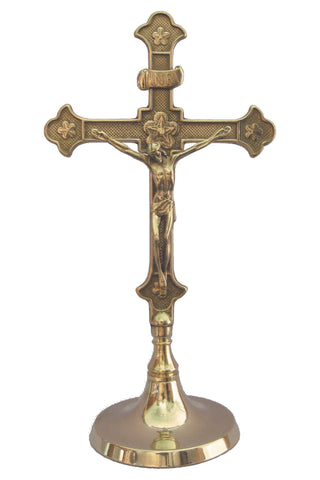Standing Crucifix in Shiny Brass 11" - Gerken's Religious Supplies
