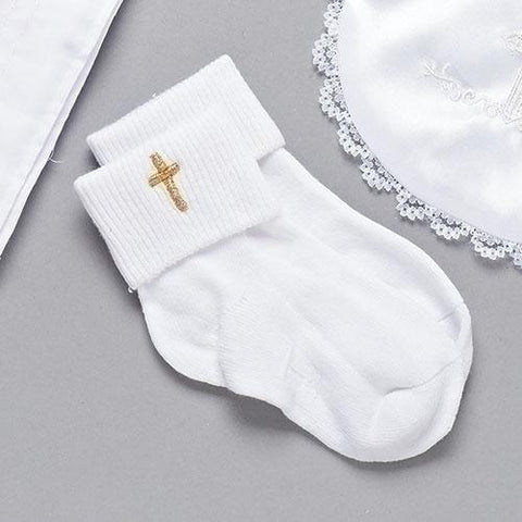 Gold Cross Baptism Socks - Gerken's Religious Supplies