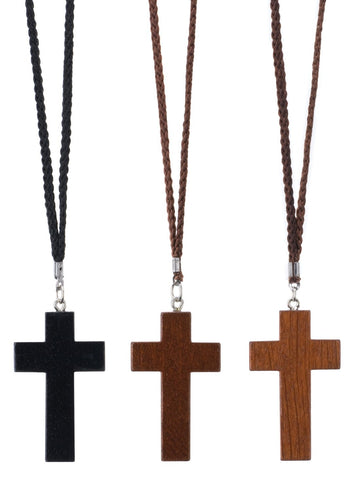 Medium Black Wood Cross on Cord - Gerken's Religious Supplies