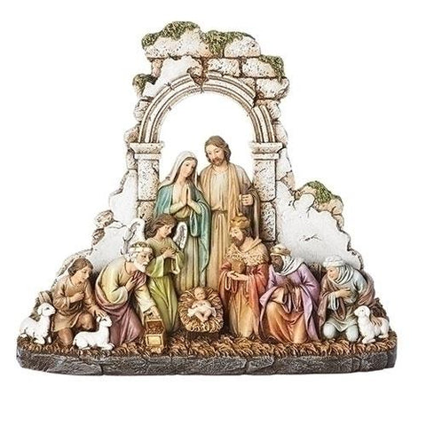 Kneeling Nativity with Stone Wall - Gerken's Religious Supplies
