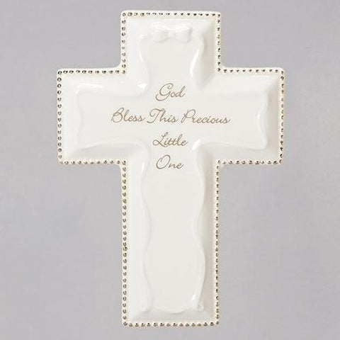 Bless This Little One Wall Cross - White - Gerken's Religious Supplies