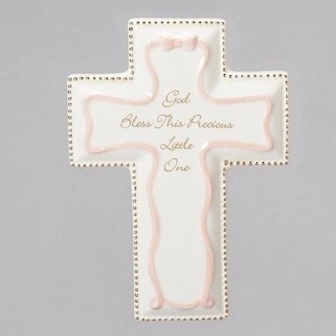 Bless This Little One Wall Cross - Pink - Gerken's Religious Supplies