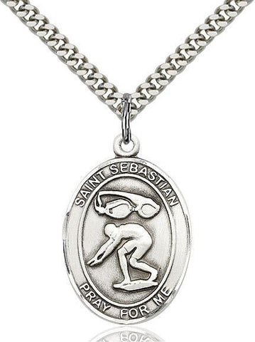 St. Sebastian Swimming Sterling Silver Pendant - Gerken's Religious Supplies