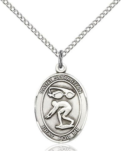 St. Sebastian Swimming Sterling Silver Pendant - Gerken's Religious Supplies