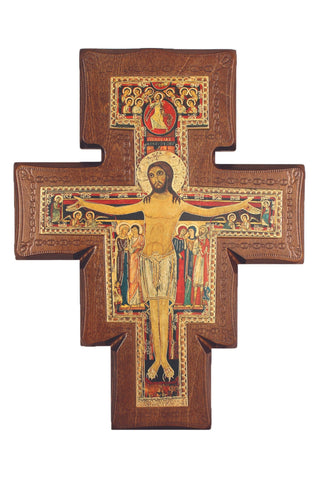 Walnut Border San Damiano Cross 11.5" - Gerken's Religious Supplies