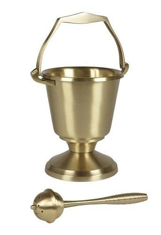 Brass Holy Water Pot & Sprinkler - Round Base - Gerken's Religious Supplies