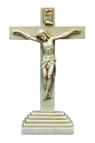 Standing Crucifix in Antiqued Alabaster 10.5" - Gerken's Religious Supplies