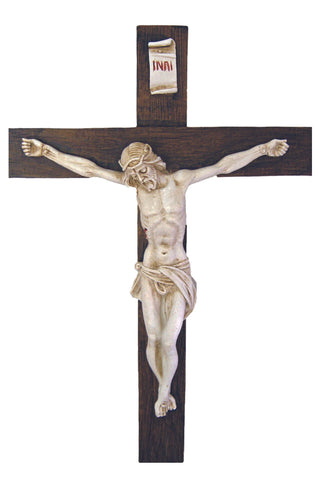 Crucifix in Alabaster on Dark Cross 15" - Gerken's Religious Supplies