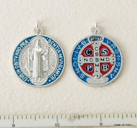 Silver, Blue and Red St. Benedict Medal - Medium - Gerken's Religious Supplies