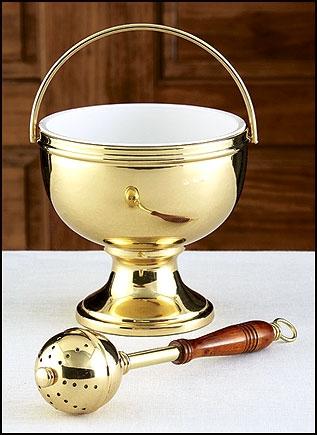 Gold Holy Water Pot & Sprinkler - Gerken's Religious Supplies