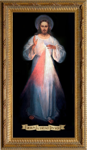 Divine Mercy Vilnius Original - Ornate Gold Framed Art - 12" X 24" - Gerken's Religious Supplies