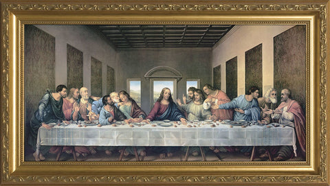 Last Supper by Da Vinci Restored - Standard Gold Framed Art - 8" X 16" - Gerken's Religious Supplies