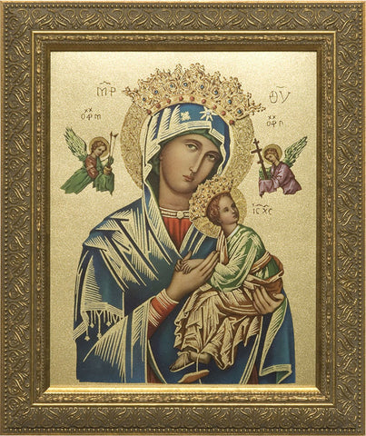 Our Lady of Perpetual Help (Gold) Framed Art - 8" X 10" - Gerken's Religious Supplies