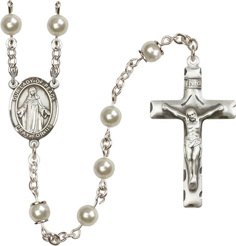 6mm Cream Rose Pearl Over Swarovski Rosary - Gerken's Religious Supplies