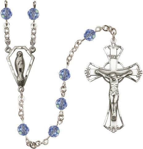 6mm Light Sapphire Swarovski Rosary - Gerken's Religious Supplies