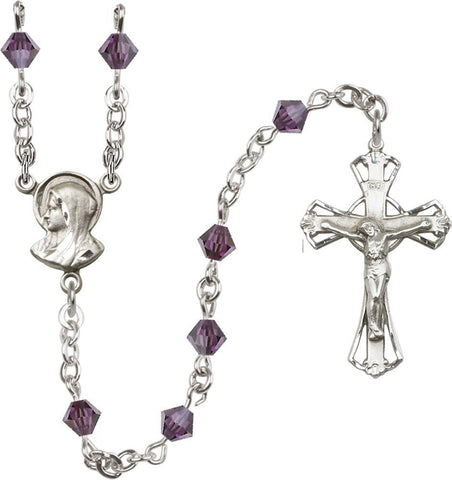5mm Amethyst Swarovski Rundell-Shaped Rosary - Gerken's Religious Supplies