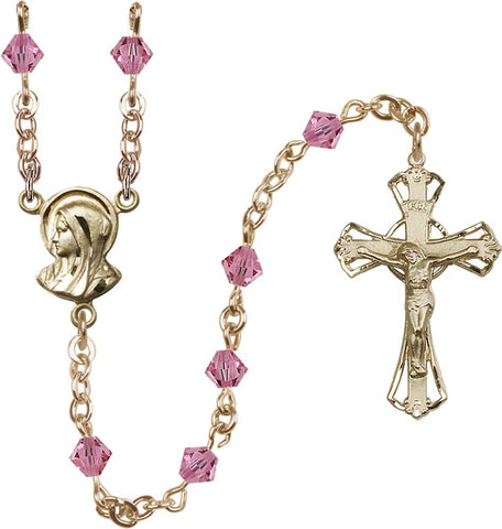 5mm Rose Swarovski Rundell-Shaped Rosary - Gerken's Religious Supplies
