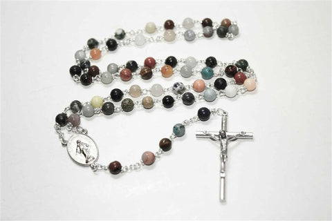Mixed Agate Gemstone Silver Toned Rosary - Gerken's Religious Supplies