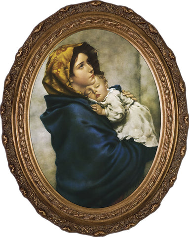 Madonna of the Streets Canvas - Oval Framed Art - 12" X 16" - Gerken's Religious Supplies