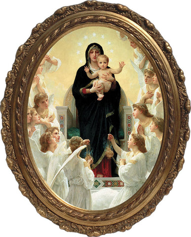 Queen of the Angels - Oval Framed Canvas - 12" X 16" - Gerken's Religious Supplies