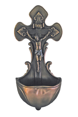Crucifixion Font in Cold Cast Bronze 7.5" - Gerken's Religious Supplies
