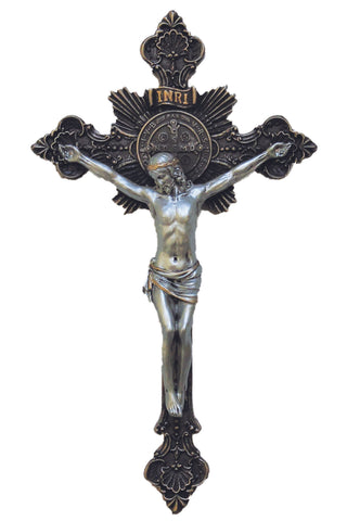 St. Benedict Crucifix Bronze/Pewter Style 14" - Gerken's Religious Supplies