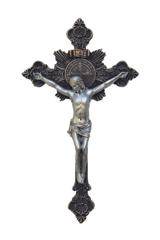 St. Benedict Crucifix Bronze/Pewter Style 7.75" - Gerken's Religious Supplies
