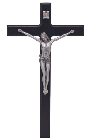 Wood Crucifix with Pewter Corpus 10.5" - Gerken's Religious Supplies