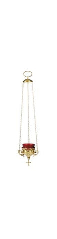 Hanging Votive Glass Holder with Ruby Glass - 21" - Gerken's Religious Supplies