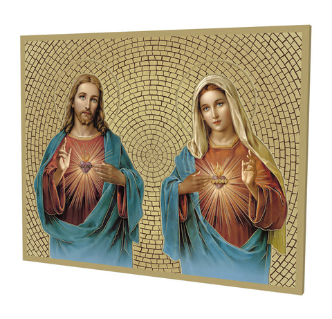 The Sacred Hearts Gold Foil Mosaic Plaque - Gerken's Religious Supplies