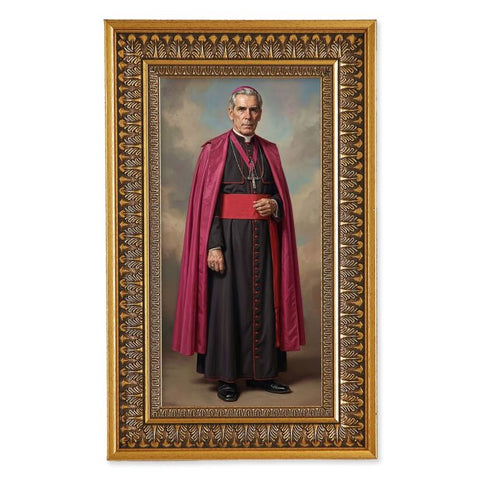 Blessed Fulton Sheen Gold Leaf Framed Art - 9" x 15" - Gerken's Religious Supplies