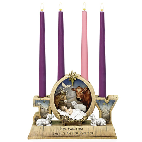Baby Jesus with Animals Advent Candle Holder - Gerken's Religious Supplies