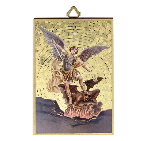 St. Michael Gold Foil Mosaic Plaque - Gerken's Religious Supplies