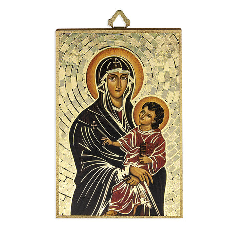 Our Lady of Romanus Gold Foil Mosaic Plaque - Gerken's Religious Supplies