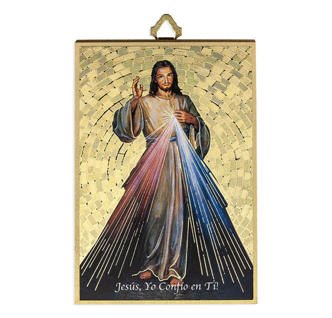 Divine Mercy (Spanish) Gold Foil Mosaic Plaque - Gerken's Religious Supplies