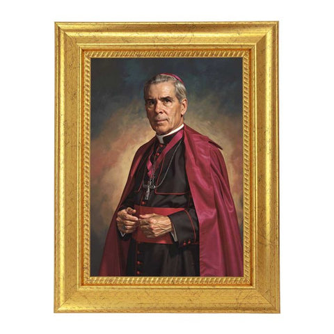 Blessed Fulton Sheen Gold Leaf Framed Art - 5" x 7" - Gerken's Religious Supplies