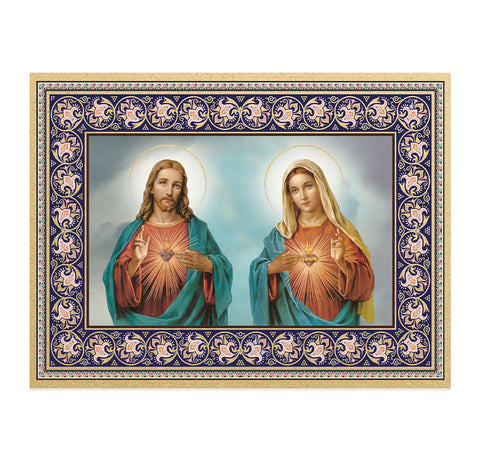 Sacred Heart of Jesus and Immaculate Heart of Mary Gold Embossed Plaque - Gerken's Religious Supplies