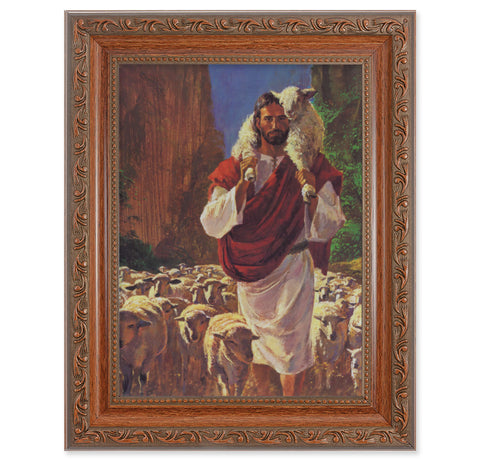 Good Shepherd Mahogany Finish Framed Art - Gerken's Religious Supplies