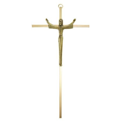 10" Gold Plated Cross with Antique Gold Finish Risen Christ