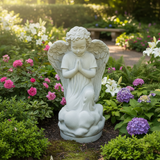Kneeling Angel Outdoor Statue with Granite Finish, 24"