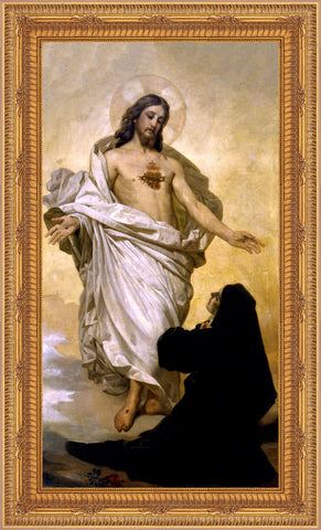 Vision of the Sacred Heart of Jesus by Saint Marguerite Marie Alacoque Framed Image 16" x 19" - Gerken's Religious Supplies