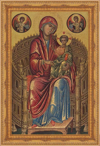 Madonna and  Child on a Curved Throne Framed Image 16" x 19" - Gerken's Religious Supplies